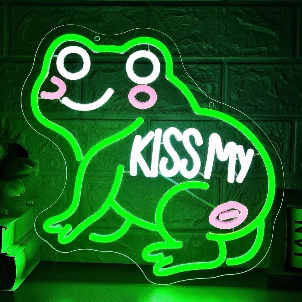 Cute Frog Neon Sign Kiss My Ash Funny Night Light Room Wall Decoration